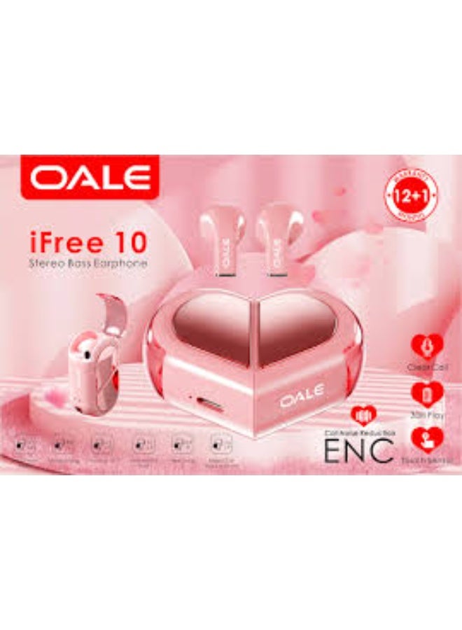 OALE iFree 10 True Wireless Stereo Earbuds – Heart-Shaped Charging Case, Deep Bass, Bluetooth 5.3, Long Battery Life, Touch Control – For Android & iPhone